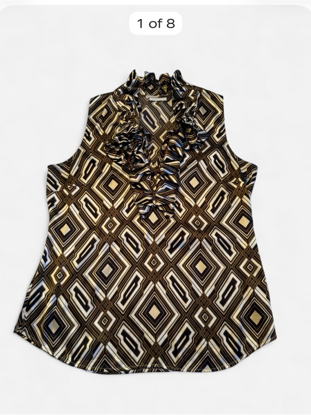 New York & Company Ruffle Sleeveless Geometric Blouse Women’s Large